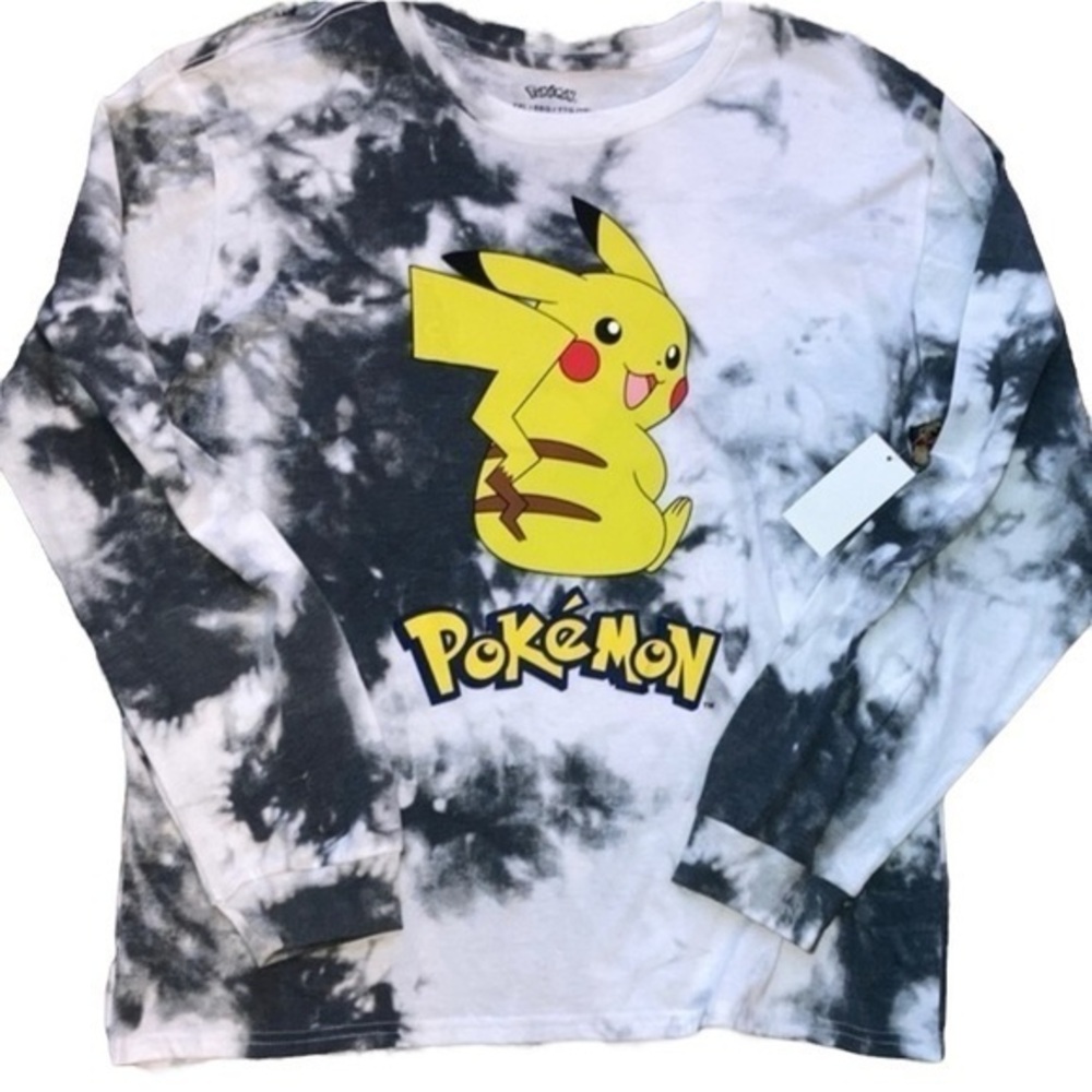 Pokemon Pikachu tie-dye T-shirt NWT junior XXL (19) long sleeve fits women Large